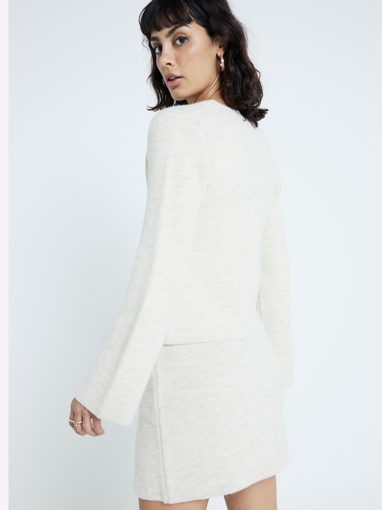 River Island Cream Long Sleeve Asymetric Button Cardigan - Image 3 of 6