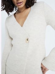 Cream - River Island dolg rokav; z dolgimi rokavi Asymetric Button pletena jopa - Slika 4 iz 6