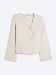 Cream - River Island dolg rokav; z dolgimi rokavi Asymetric Button pletena jopa - Slika 5 iz 6