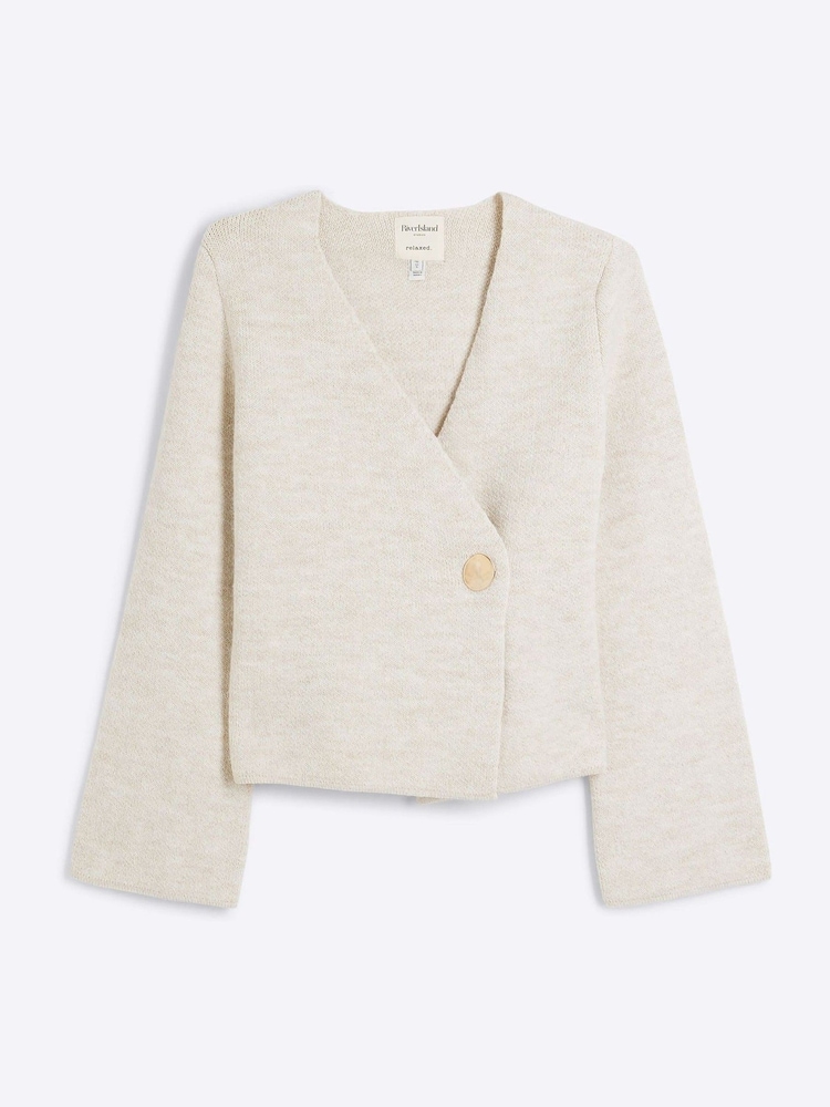 River Island Cream Long Sleeve Asymetric Button Cardigan - Image 5 of 6
