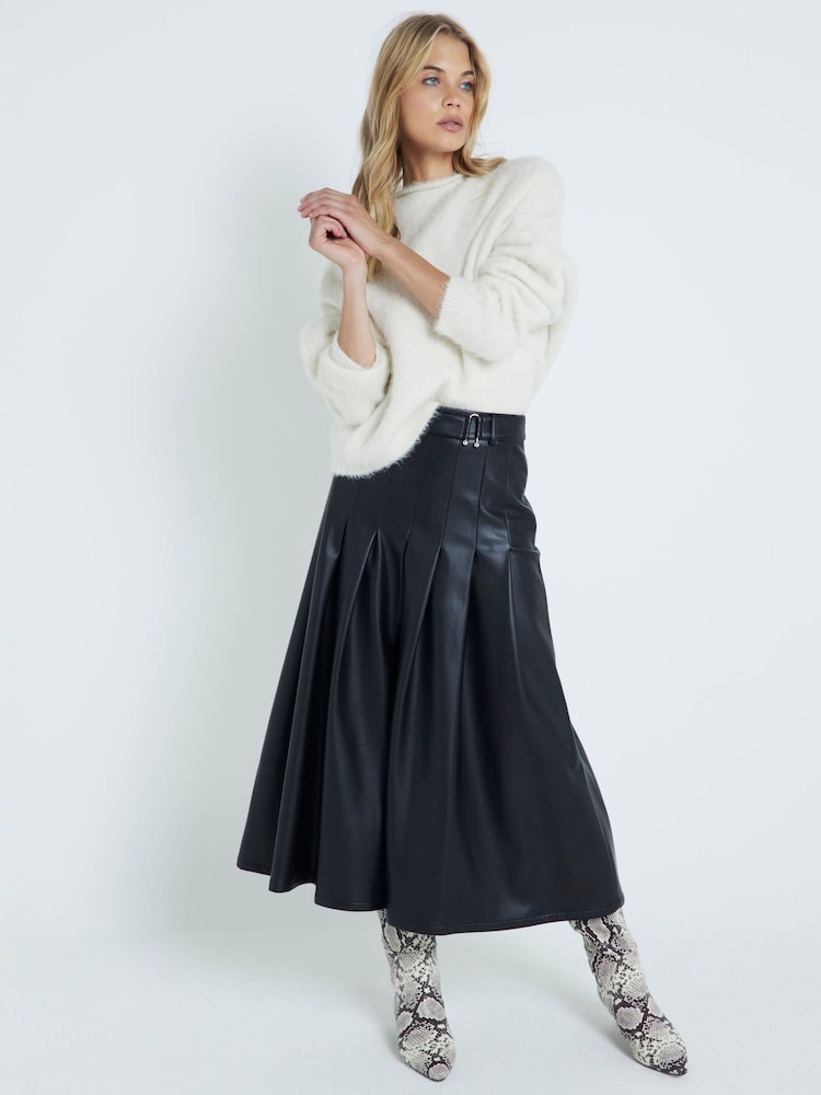 River Island Black Faux Leather Pleated Midi Skirt - Image 1 of 4 River Island Black Faux Leather Pleated Midi Skirt - Image 1 of 4