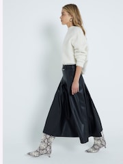 River Island Black Faux Leather Pleated Midi Skirt - Image 2 of 4