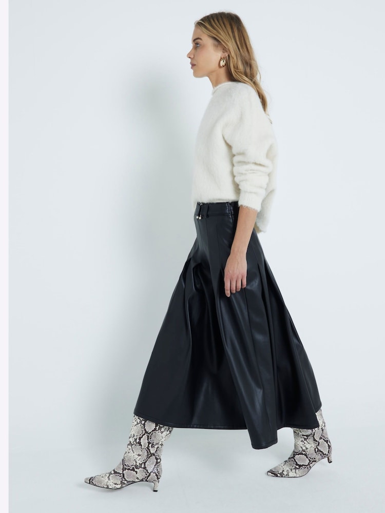 River Island Black Faux Leather Pleated Midi Skirt - Image 2 of 4 River Island Black Faux Leather Pleated Midi Skirt - Image 2 of 4