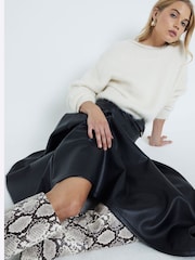 River Island Black Faux Leather Pleated Midi Skirt - Image 3 of 4