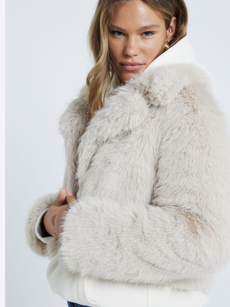 Buy River Island Cream Faux Fur Jacket from Next Italy