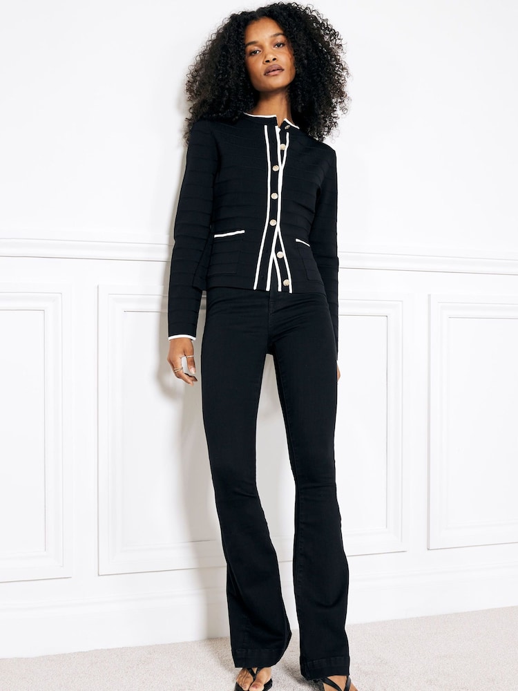 River Island Black 1 Petite High Rise Tummy Hold Flare Jeans - Image 1 of 6