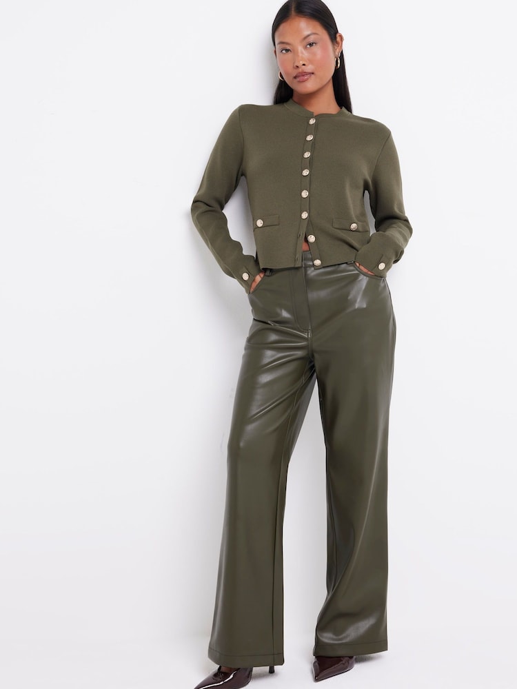 River Island Green Petite Relaxed Straight Leg 100% Cotton Trousers - Image 1 of 4 River Island Green Petite Relaxed Straight Leg 100% Cotton Trousers - Image 1 of 4