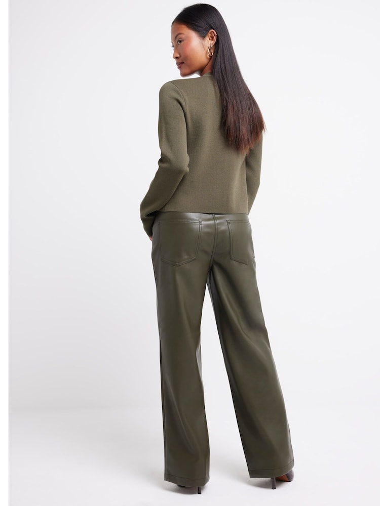 River Island Green Petite Relaxed Straight Leg 100% Cotton Trousers - Image 2 of 4 River Island Green Petite Relaxed Straight Leg 100% Cotton Trousers - Image 2 of 4