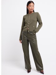 River Island Green Petite Relaxed Straight Leg 100% Cotton Trousers - Image 3 of 4
