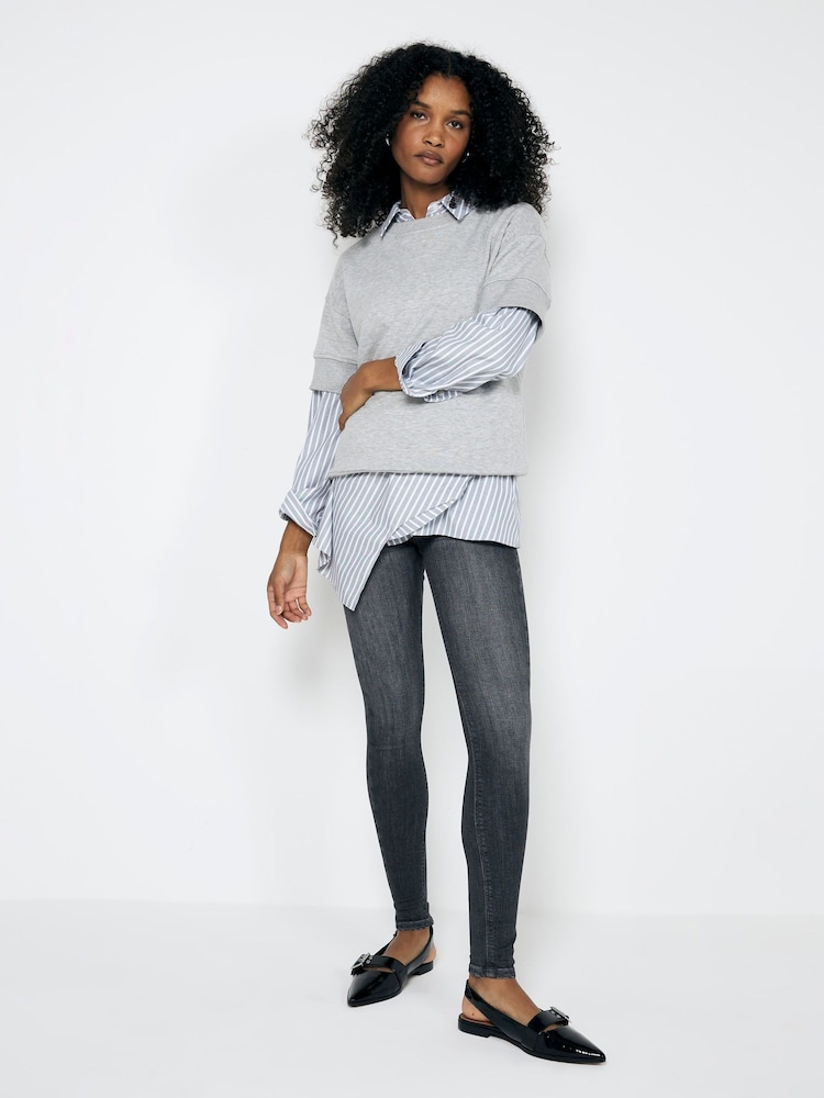 River Island Grey Petite Mid Rise Bum Sculpt Skinny Jeans - Image 1 of 4