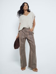 River Island Brown Petite Snake Print Relaxed Straight Leg 100% Cotton Jeans - Image 1 of 4