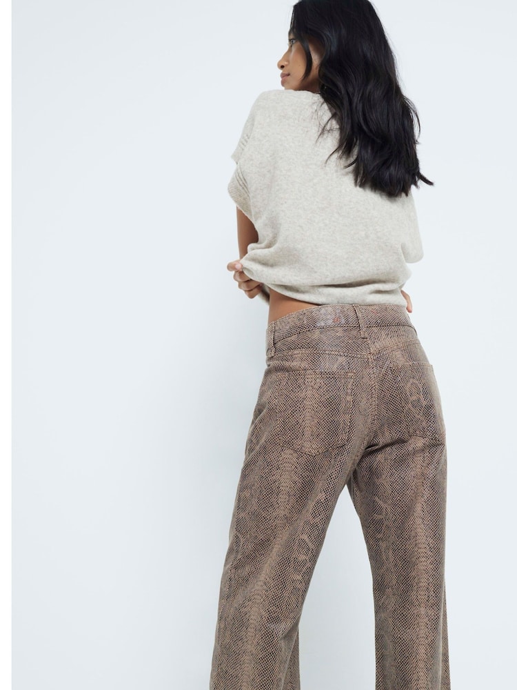 River Island Brown Petite Snake Print Relaxed Straight Leg 100% Cotton Jeans - Image 2 of 4