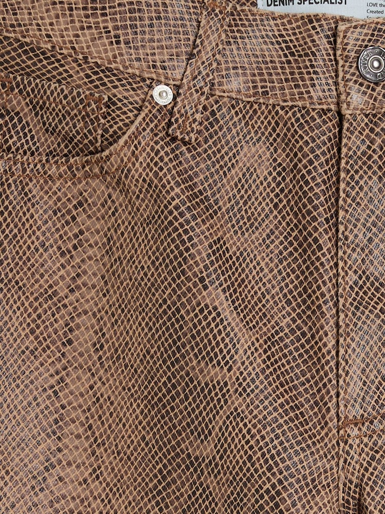 River Island Brown Petite Snake Print Relaxed Straight Leg 100% Cotton Jeans - Image 4 of 4