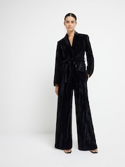 River Island Black Velvet Wide Leg Trousers - Image 1 of 5