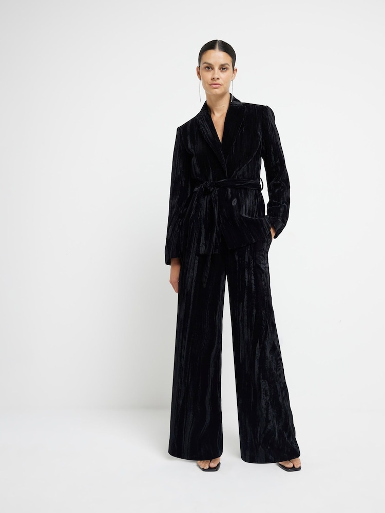 River Island Black Velvet Wide Leg Trousers - Image 1 of 5