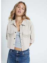 River Island Brown Roll Sleeve Embellished 100% Cotton Denim Shirt - Image 2 of 4