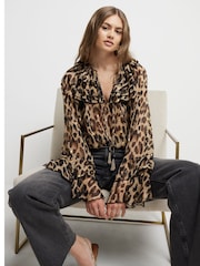 River Island Brown Long Sleeve Ruffle Leopard Print Blouse - Image 3 of 4
