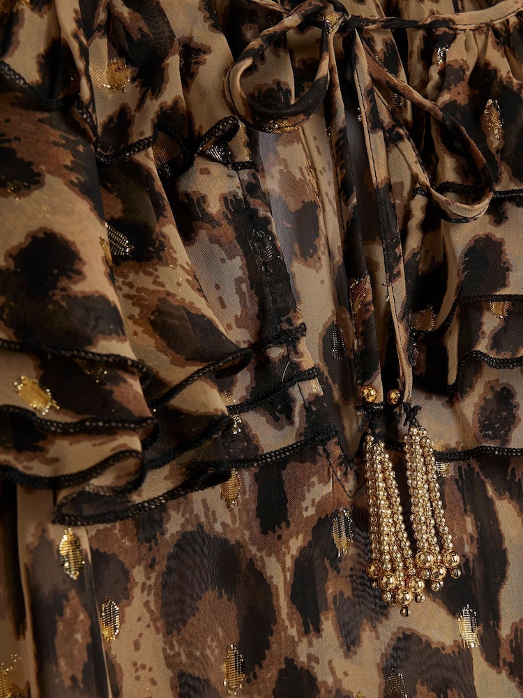 River Island Brown Long Sleeve Ruffle Leopard Print Blouse - Image 4 of 4 River Island Brown Long Sleeve Ruffle Leopard Print Blouse - Image 4 of 4