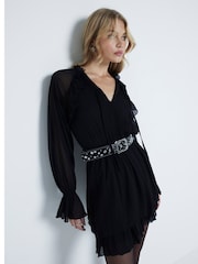 River Island Black Mini Godet Ruffle Dress - Image 1 of 6