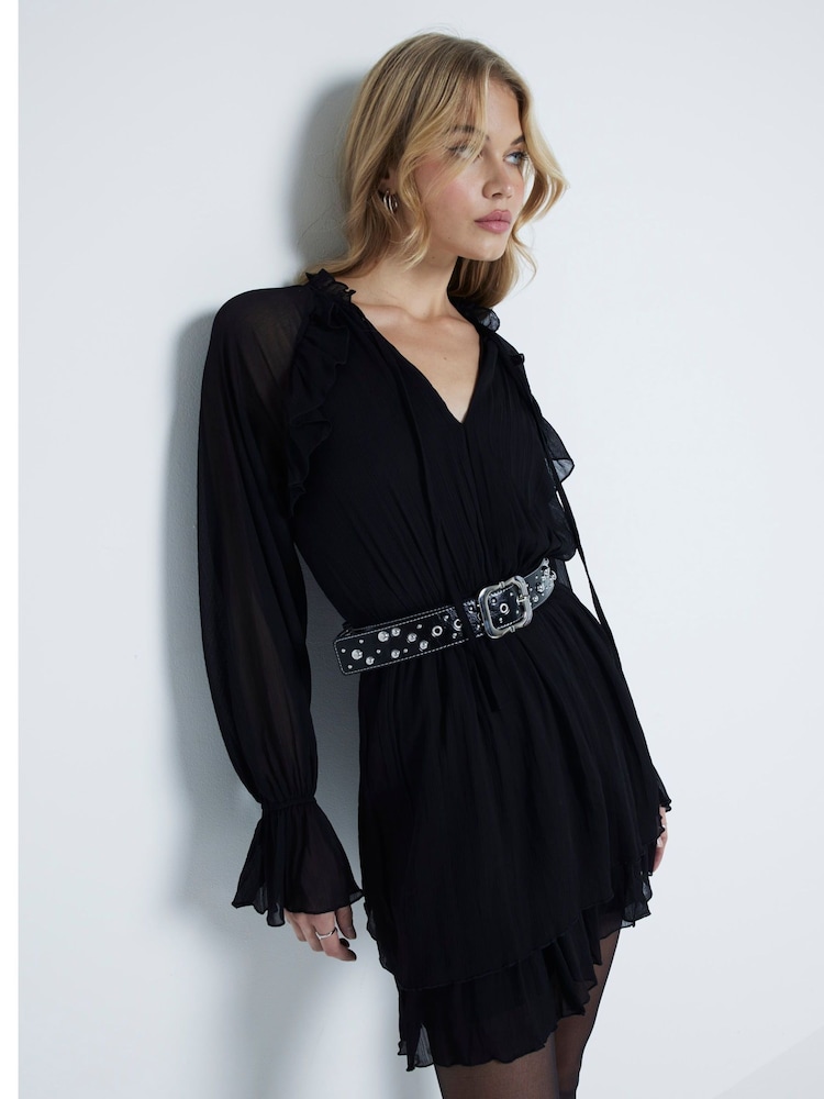 River Island Black Mini Godet Ruffle Dress - Image 1 of 6