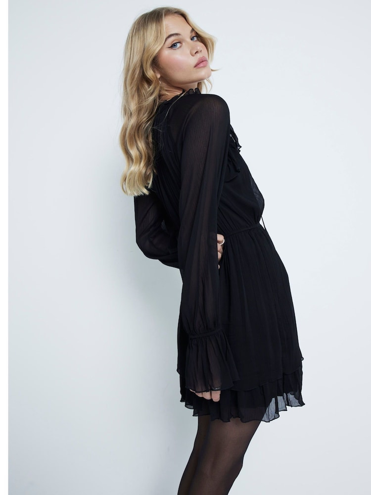 River Island Black Mini Godet Ruffle Dress - Image 2 of 6