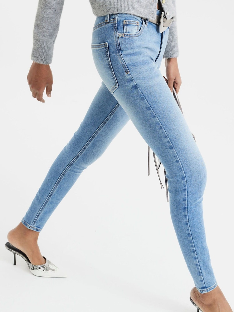 River Island Blue Mid Rise Skinny Jeans - Image 2 of 6