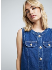 River Island Blue Trophy Pinafore 100% Cotton Dress - Image 2 of 4