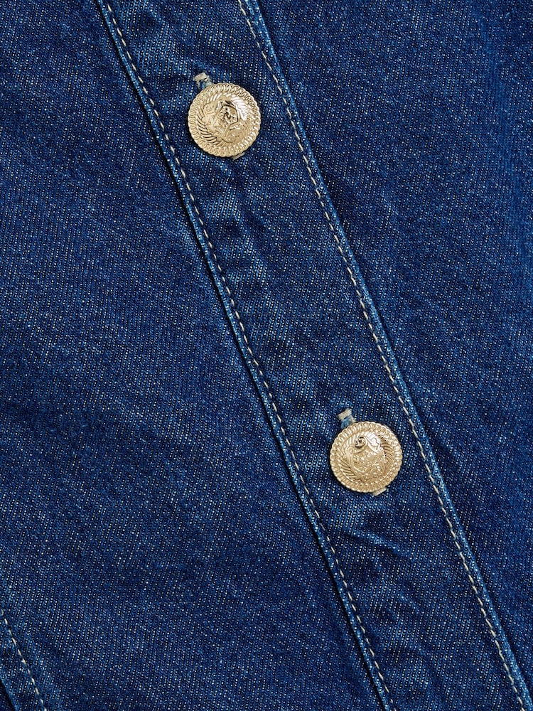 River Island Blue Trophy Pinafore 100% Cotton Dress - Image 4 of 4