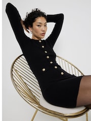 River Island Black Military Button Knit Dress - Image 2 of 5