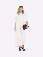 River Island Cream Faux Fur Leather Relaxed Straight Leg Trousers - Image 1 of 5