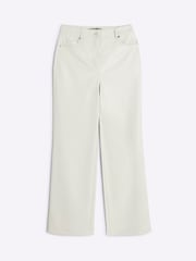 River Island Cream Faux Fur Leather Relaxed Straight Leg Trousers - Image 4 of 5