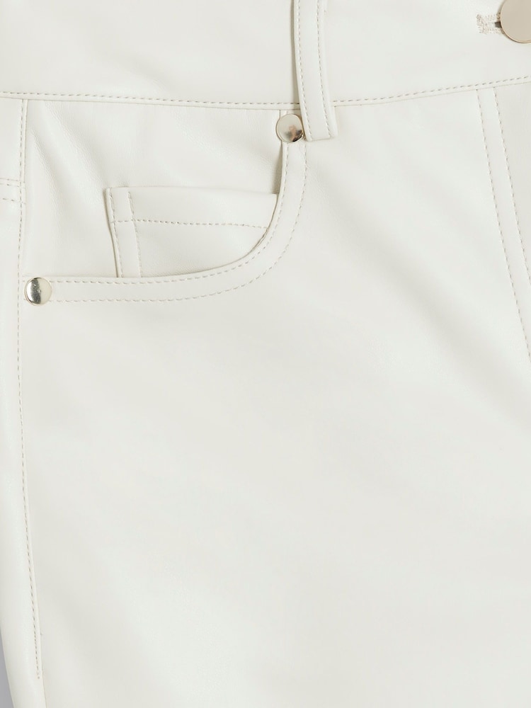 River Island Cream Faux Fur Leather Relaxed Straight Leg Trousers - Image 5 of 5