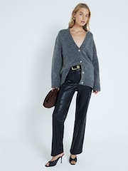 River Island Black Faux Leather Relaxed Straight Leg Trousers - Image 1 of 4