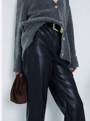 River Island Black Faux Leather Relaxed Straight Leg Trousers - Image 2 of 4