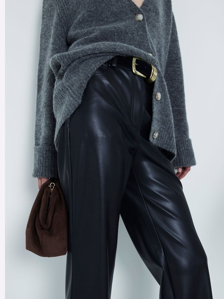 River Island Black Faux Leather Relaxed Straight Leg Trousers - Image 2 of 4