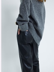 River Island Black Faux Leather Relaxed Straight Leg Trousers - Image 3 of 4