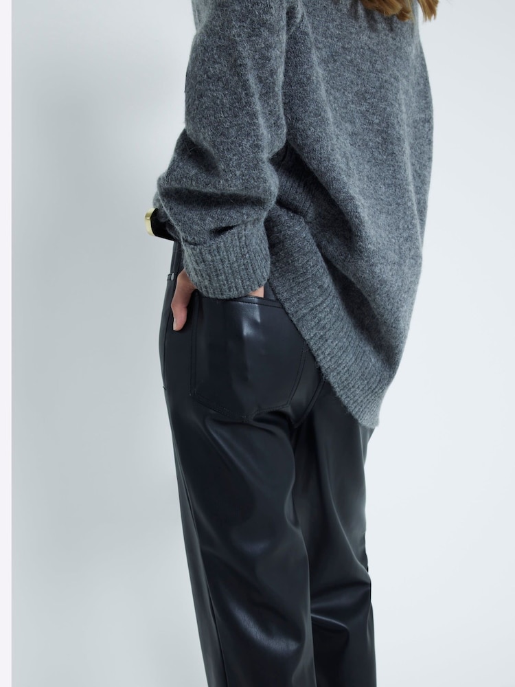 River Island Black Faux Leather Relaxed Straight Leg Trousers - Image 3 of 4