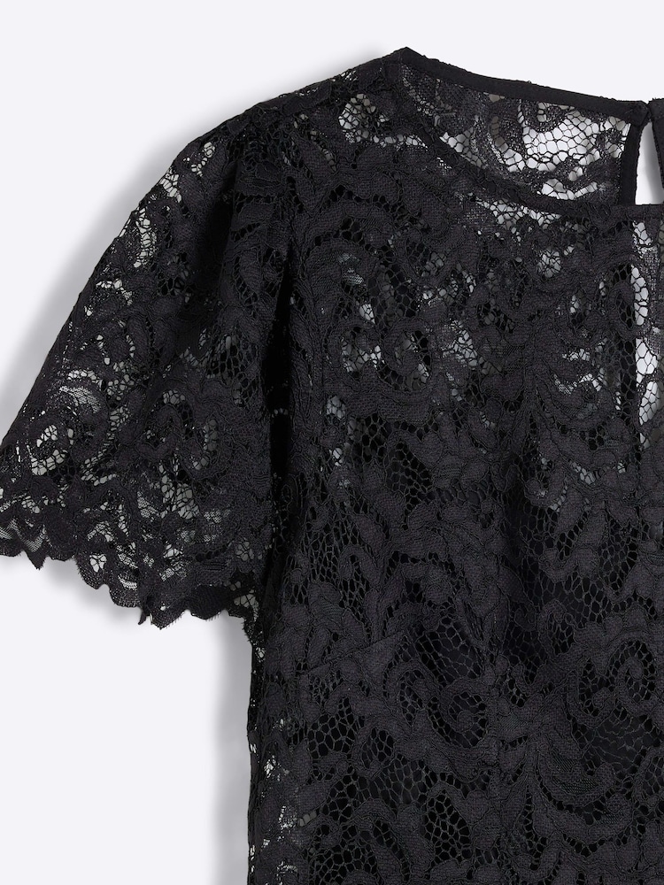 River Island Black Mini Lace Shift Dress - Image 4 of 4 River Island Black Mini Lace Shift Dress - Image 4 of 4
