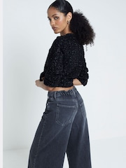 River Island Black Mid Rise Palazzo Denim 100% Cotton Jeans - Image 3 of 3