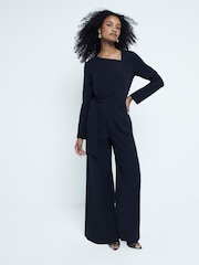 River Island Black Tailored Wrap Front Jumpsuit - Image 1 of 4