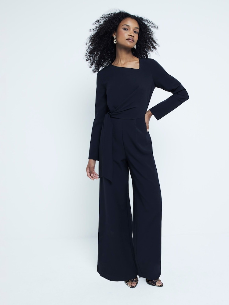 River Island Black Tailored Wrap Front Jumpsuit - Image 1 of 4