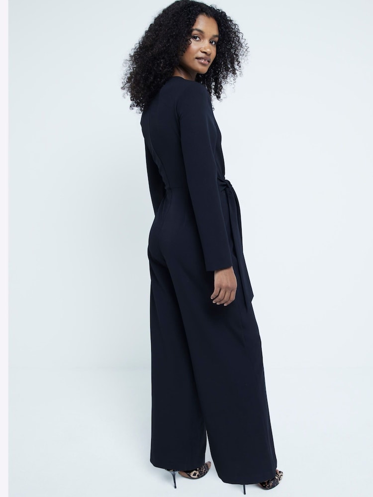 River Island Black Tailored Wrap Front Jumpsuit - Image 2 of 4 River Island Black Tailored Wrap Front Jumpsuit - Image 2 of 4
