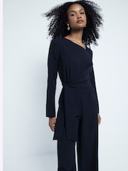 River Island Black Tailored Wrap Front Jumpsuit - Image 3 of 4