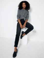 River Island Black Mom High Rise Bum Sculpt 100% Cotton Denim Jeans - Image 1 of 4