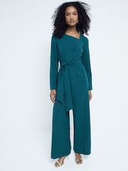 River Island Green Tailored Wrap Front Jumpsuit - Image 1 of 4