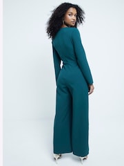 River Island Green Tailored Wrap Front Jumpsuit - Image 2 of 4