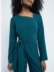 River Island Green Tailored Wrap Front Jumpsuit - Image 3 of 4