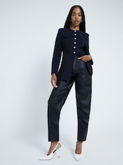 River Island Black Barrel Fit Faux Fur Leather Trousers - Image 1 of 5