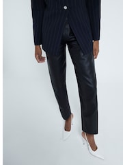 River Island Black Barrel Fit Faux Fur Leather Trousers - Image 2 of 5
