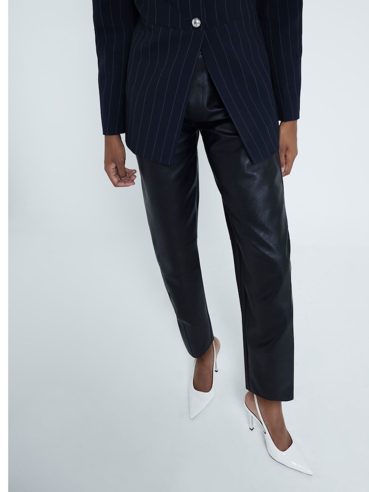 River Island Black Barrel Fit Faux Fur Leather Trousers - Image 2 of 5